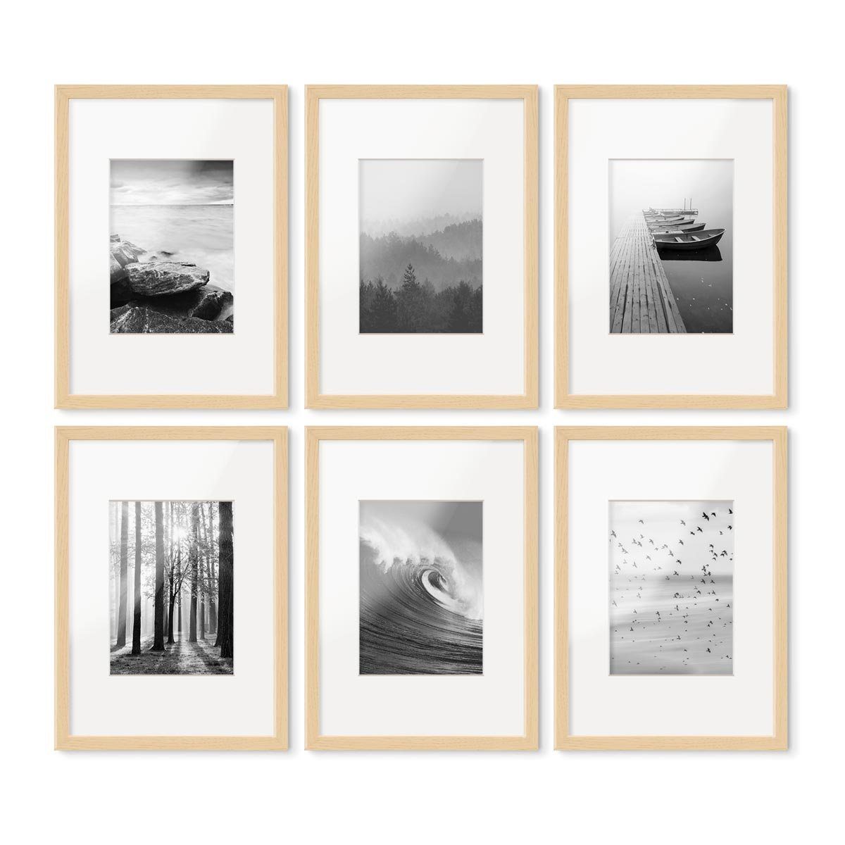 mit Set Bilderrahmen Schmal cm Passepartout PHOTOLINI A4 / Natur 21x30 6er Modern