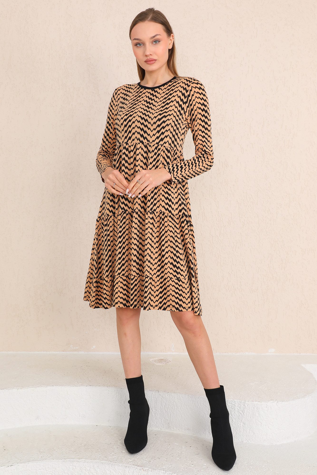 Bongual Midikleid A-Linien-Kleid Stufenkleid Zickzack günstig online kaufen