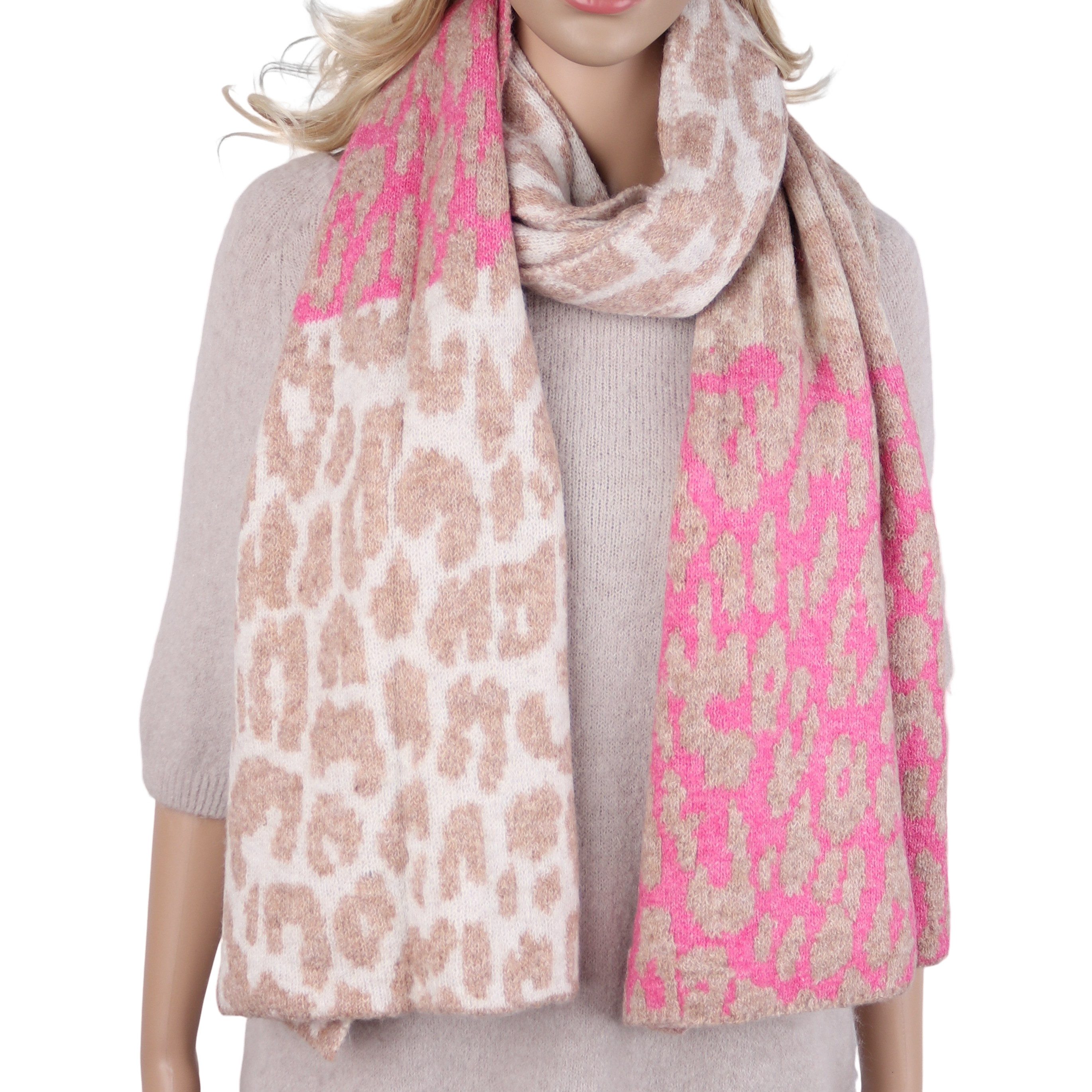 MIRROSI Modeschal Damen Winterschal Strickschal superweicher Leo Schal, (Neue Kollektion Herbst/Winter 2026), warmer Winterschal mit Wolle, Animal Print