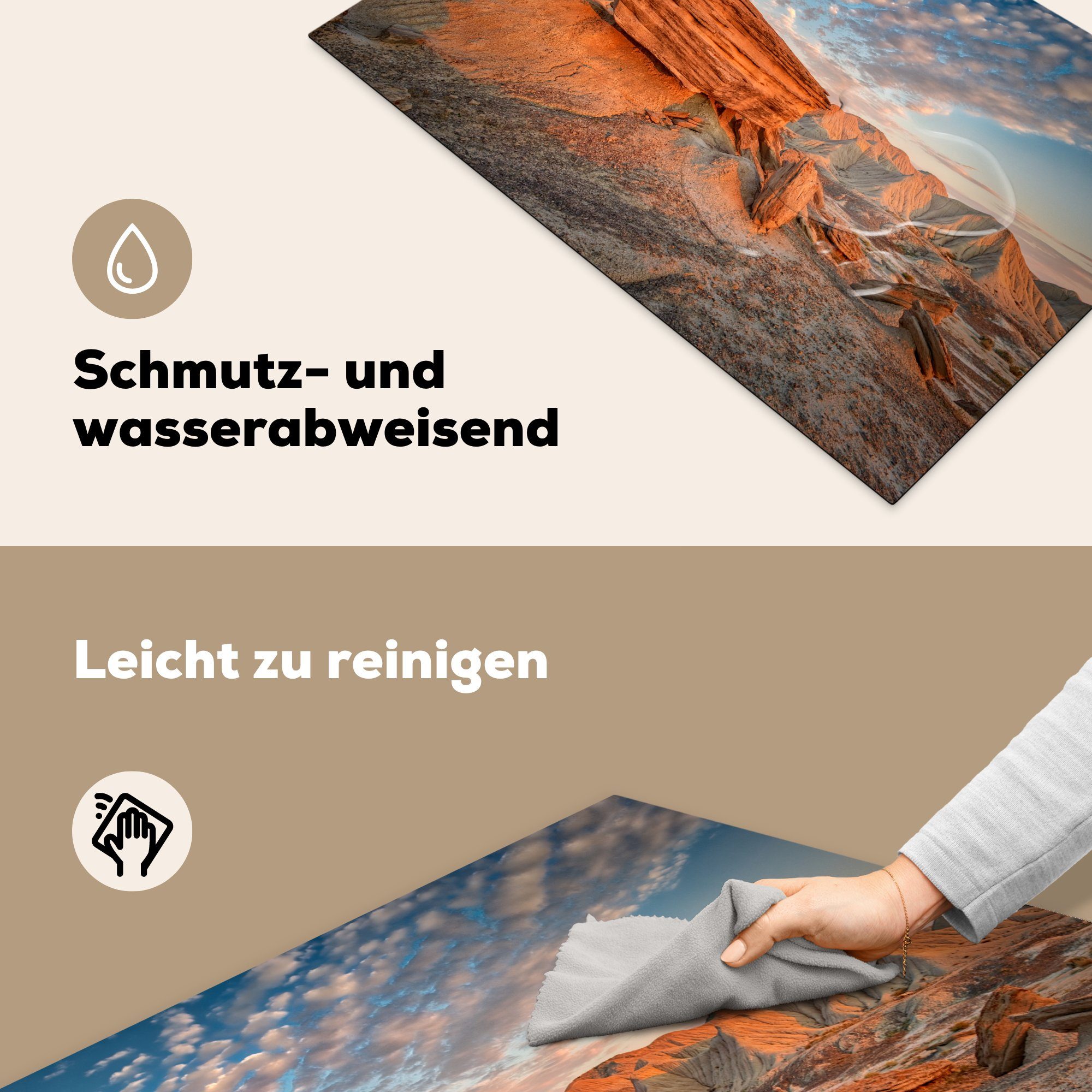 Große die tlg), (1 in einer Ceranfeldabdeckung Vinyl, Steine für cm, Induktionskochfeld Nebraska, Herdblende-/Abdeckplatte in MuchoWow 81x52 küche, Schutz Wüste