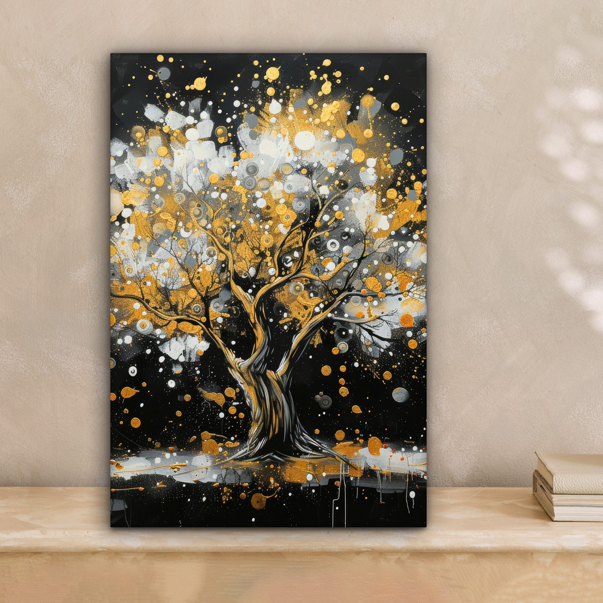 OneMillionCanvasses® Leinwandbild Baum - Schwarz - Gold - Weiß - Modern, Fo günstig online kaufen