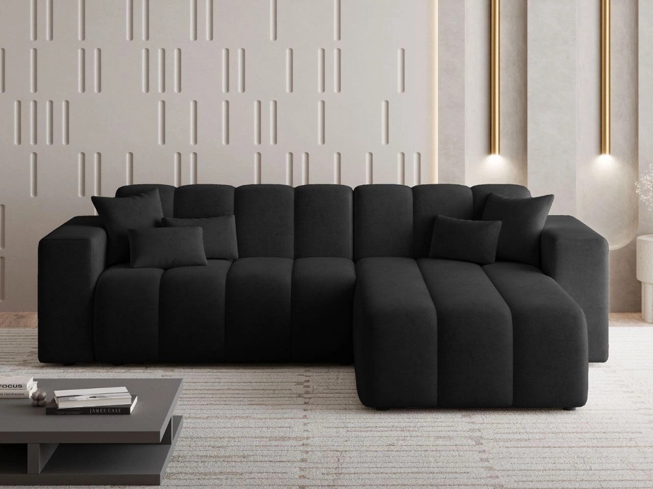GrainGold Ecksofa L-Form NORK - 265x180 cm, Schwarz, Rechts, Polyurethansch günstig online kaufen