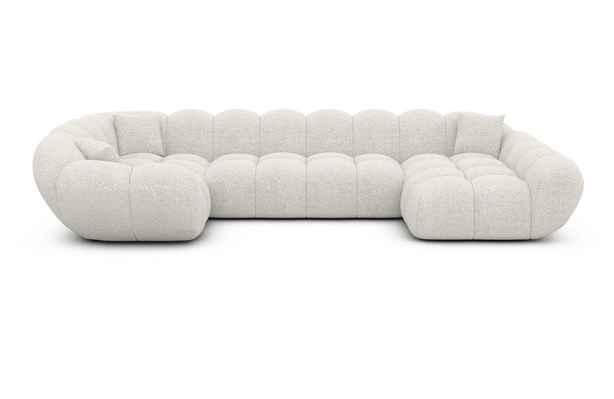 Sofa Dreams Wohnlandschaft Maleron U Form Design Stoffsofa, Polstersofa, 6-Sitzer, Ottomane rechts, Boucléstoff Weiß