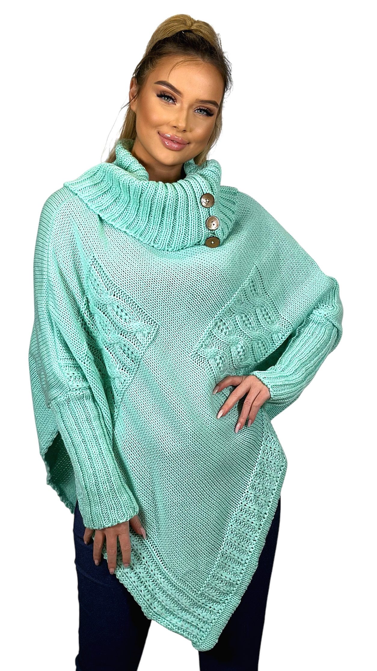 Mississhop Strickponcho Poncho Strick Sweatshirt Pullover Umhang Überwurf