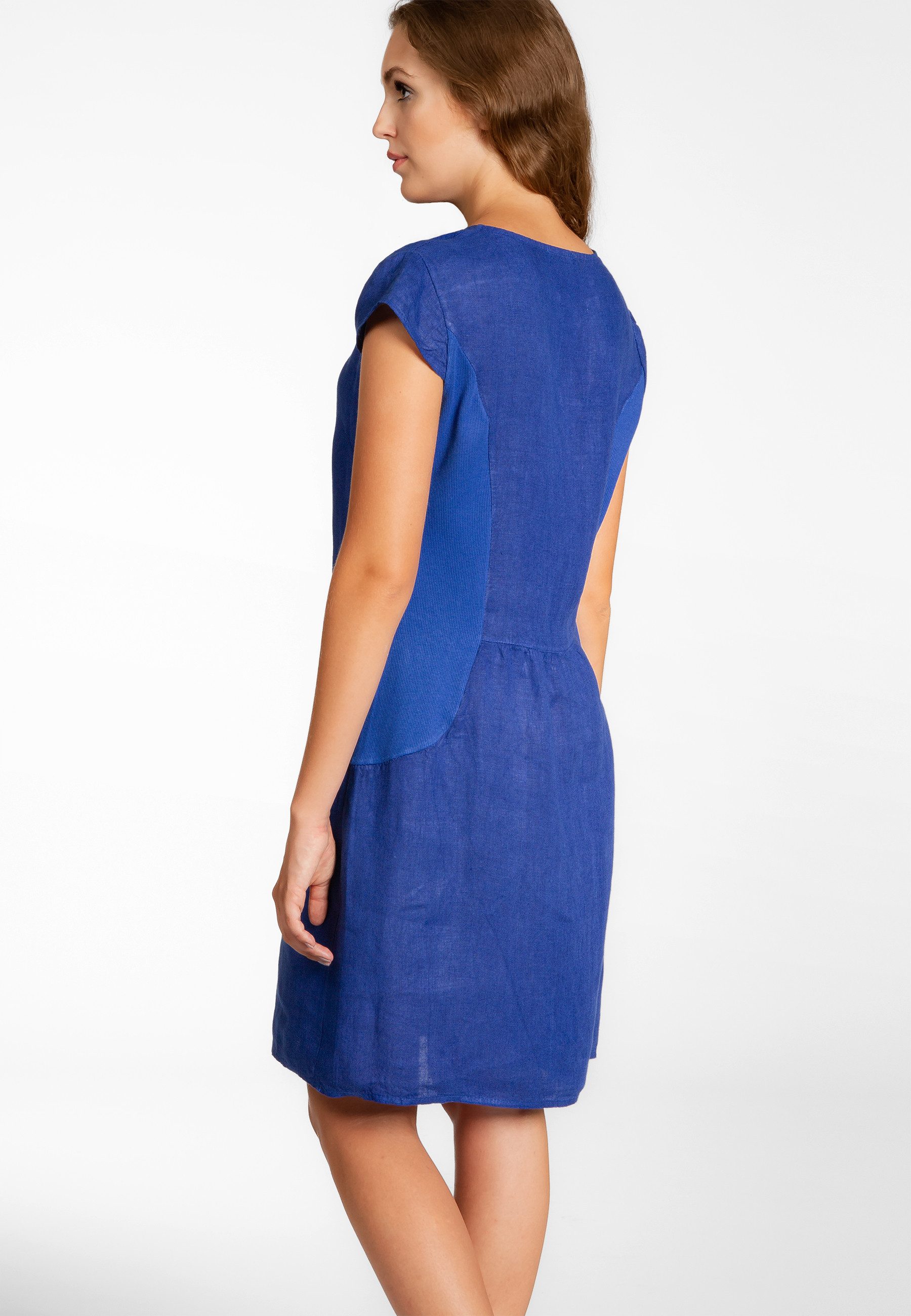 Caspar Sommerkleid Caspar SKL036 Damen Sommer Leinenkleid mit ausgefallenem Ausschnitt Luftig leicht, figurumspielende Form, mit seitlichem Jersey-Einsatz – Bild 4 von 5
