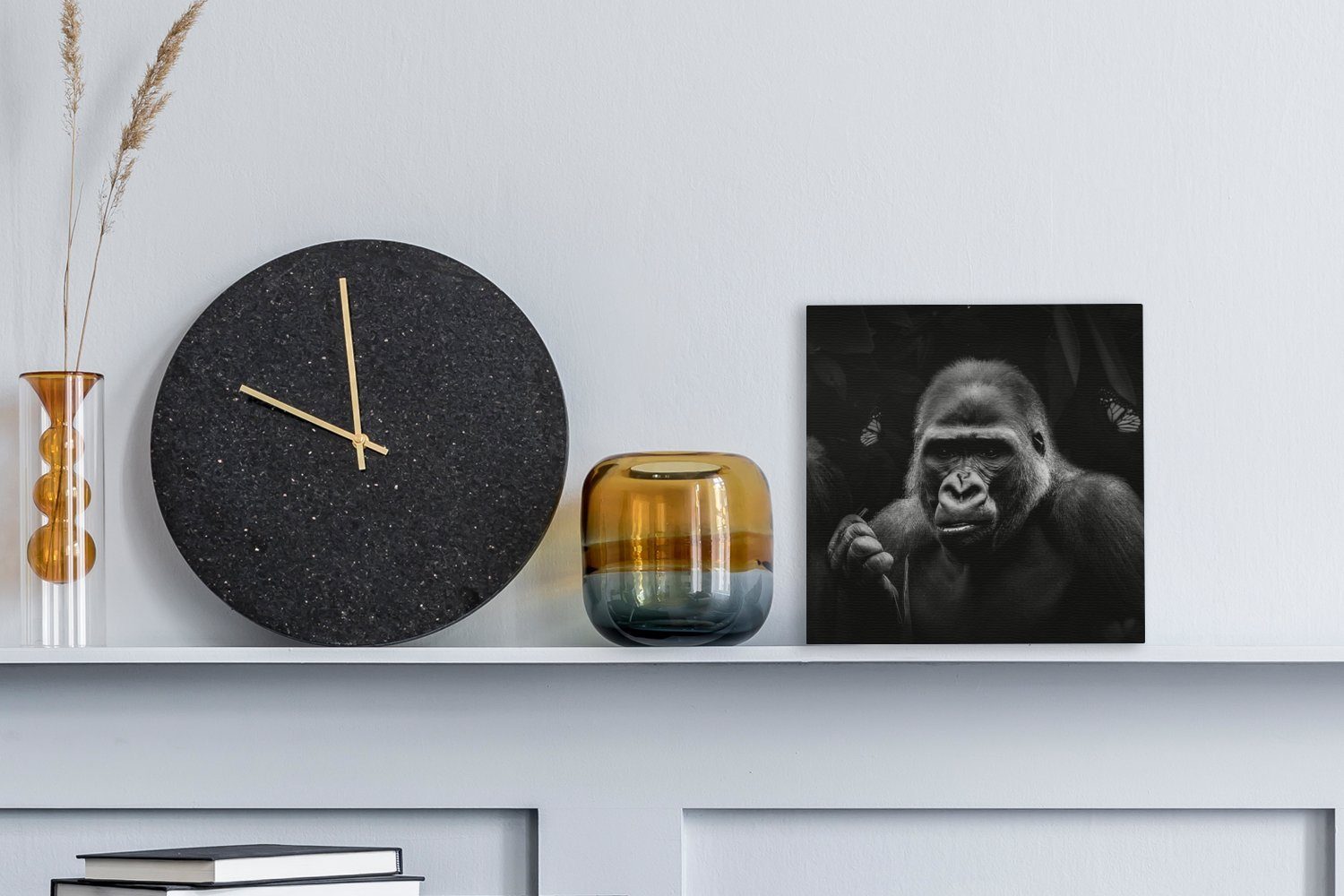 - - - St), Leinwandbild Leinwand Wohnzimmer Bilder (1 Weiß, OneMillionCanvasses® Affe für Tiere Schwarz Gorilla Schlafzimmer -