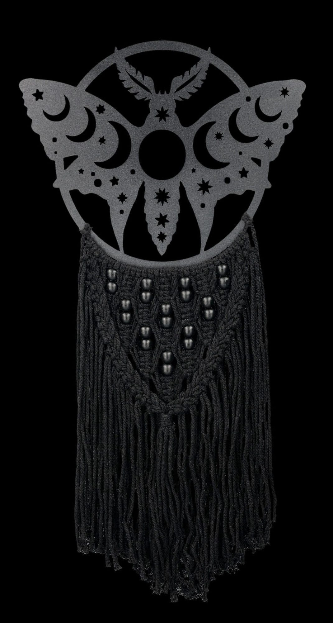 Figuren Shop GmbH Wanddekoobjekt Makramee Wanddeko – Lunar Moth Mondmotte Gothic Wandbehang 55 cm