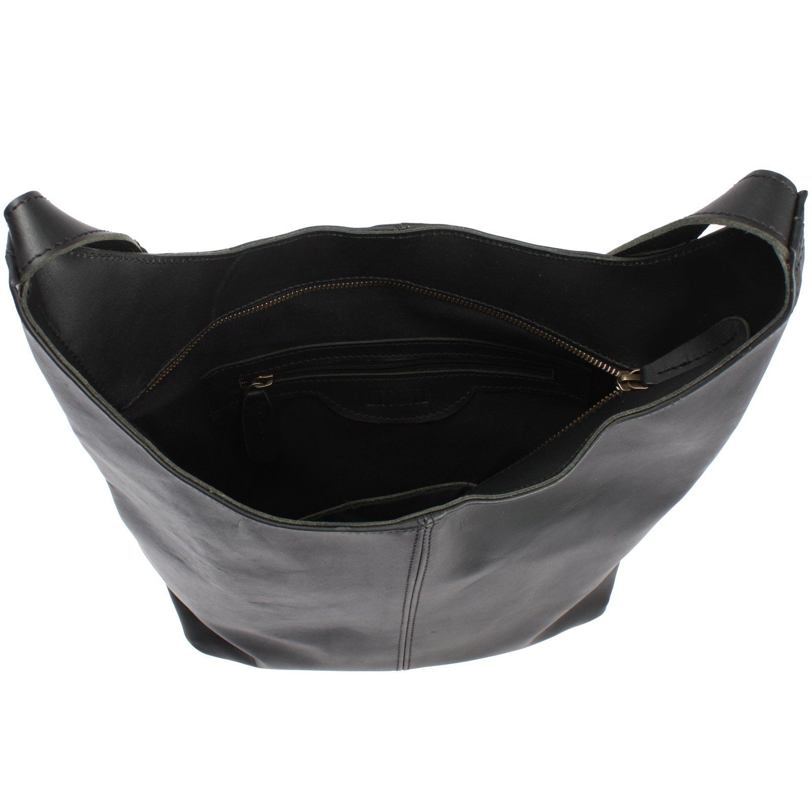 LECONI Schultertasche große Umhängetasche Beuteltasche Damentasche Shopper Echt Leder LE0055, Echtleder – Reißverschlussfach innen & außen – 34×34×11 cm – Bild 5 von 5