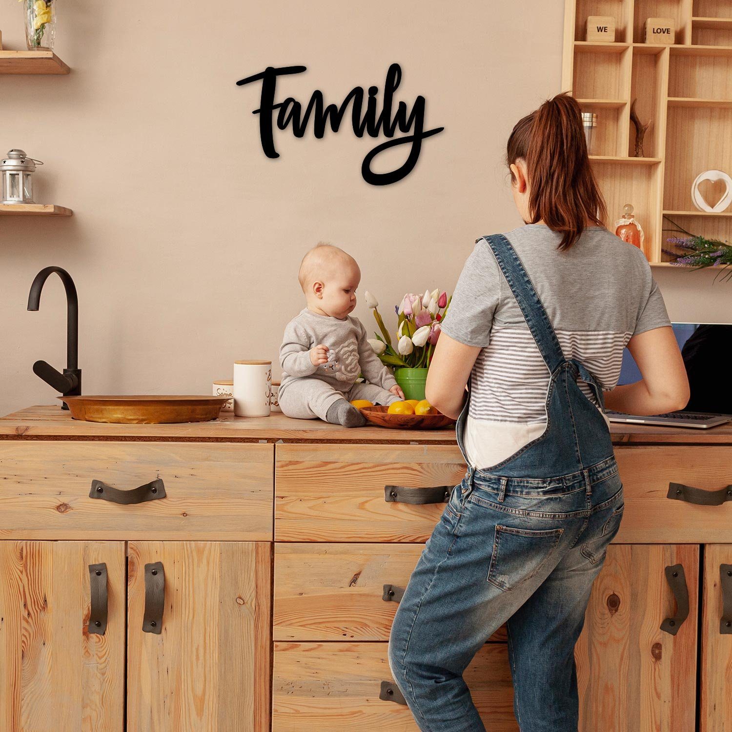 Namofactur 3D-Wandtattoo Wanddeko Schriftzug "Family" Wandbild (1 St), moderne Wandgestaltung aus Holz, für Foto Wand Collage