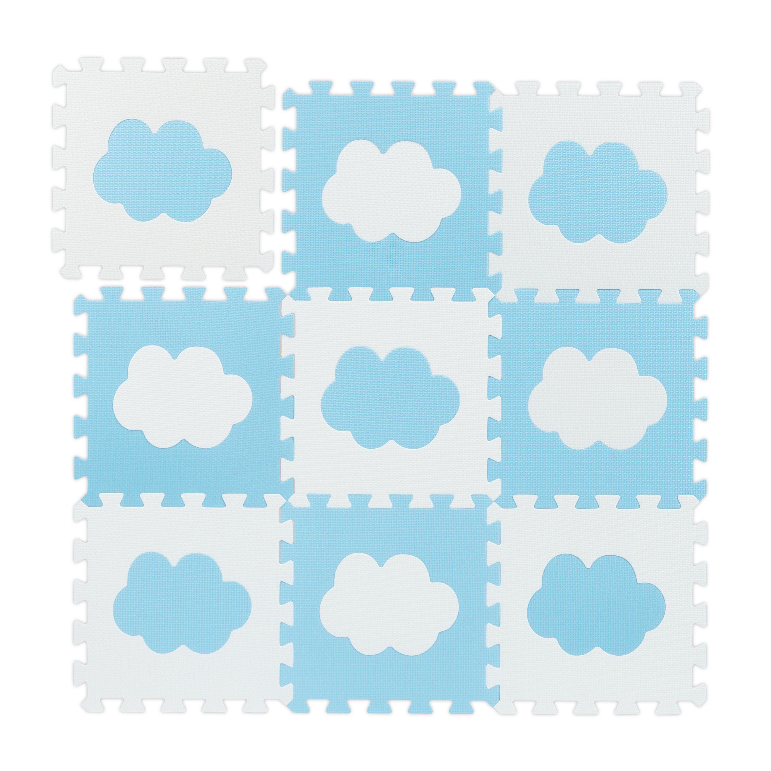 relaxdays Puzzlematte 18-tlg. Puzzlematte Wolke, Weiß-Blau