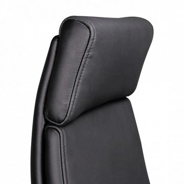 furnicato Bürostuhl PORTO Echt-Leder Schwarz ergonomisch mit Kopfstütze, Design Chefsessel