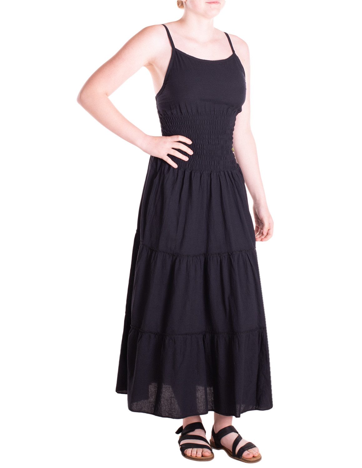 Vishes Maxikleid Damen Kleid Spaghettiträger Smok Stufenrock Baumwolle Alternative Mode, Boho, Hippie, Ethno, Festival