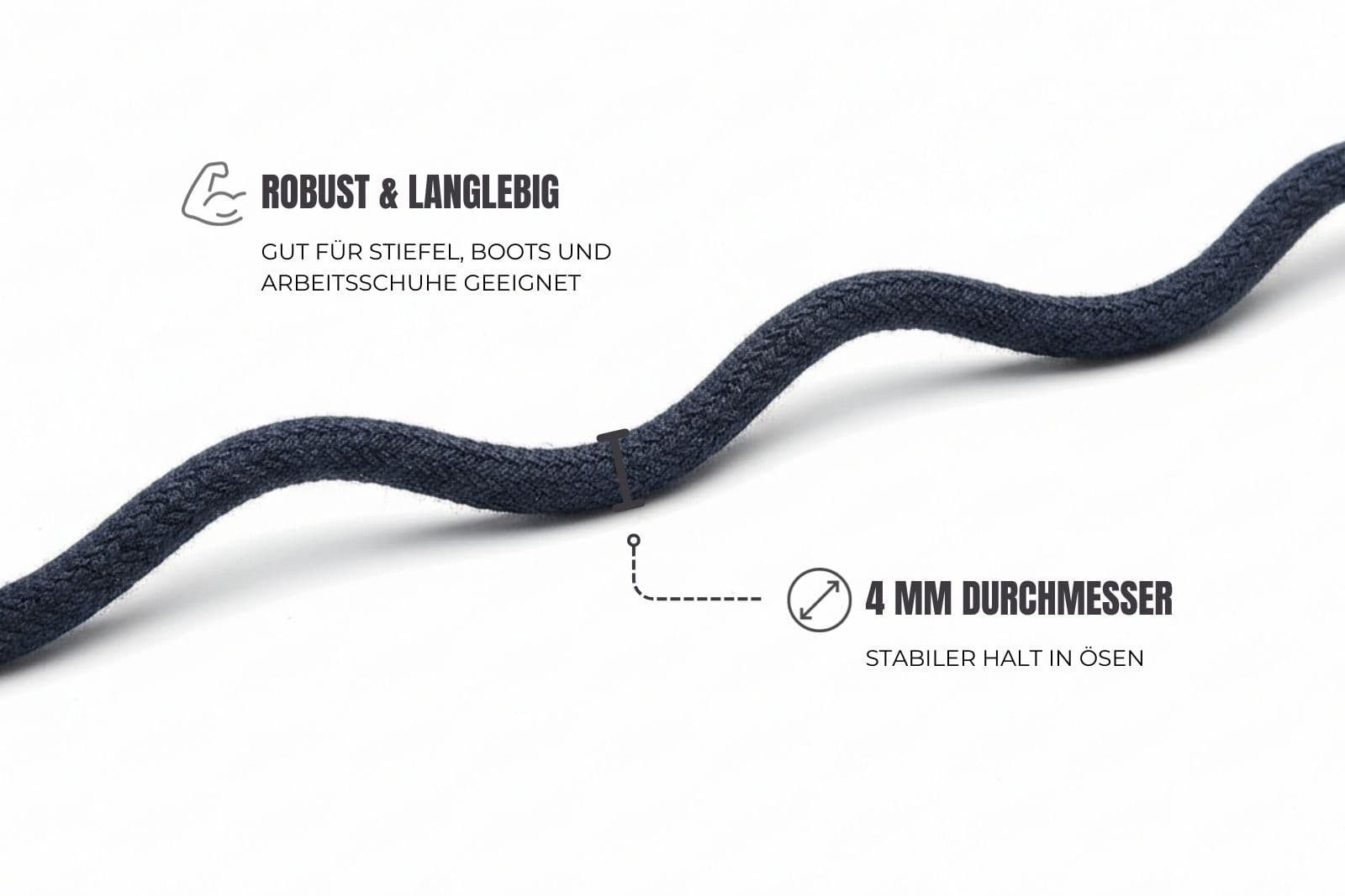 Ringelspitz Schnürsenkel - Rund & Dick: für Outdoor, Alltag & echte Statements, Ø 4,5 mm dick – für starken Look & festen Sitz