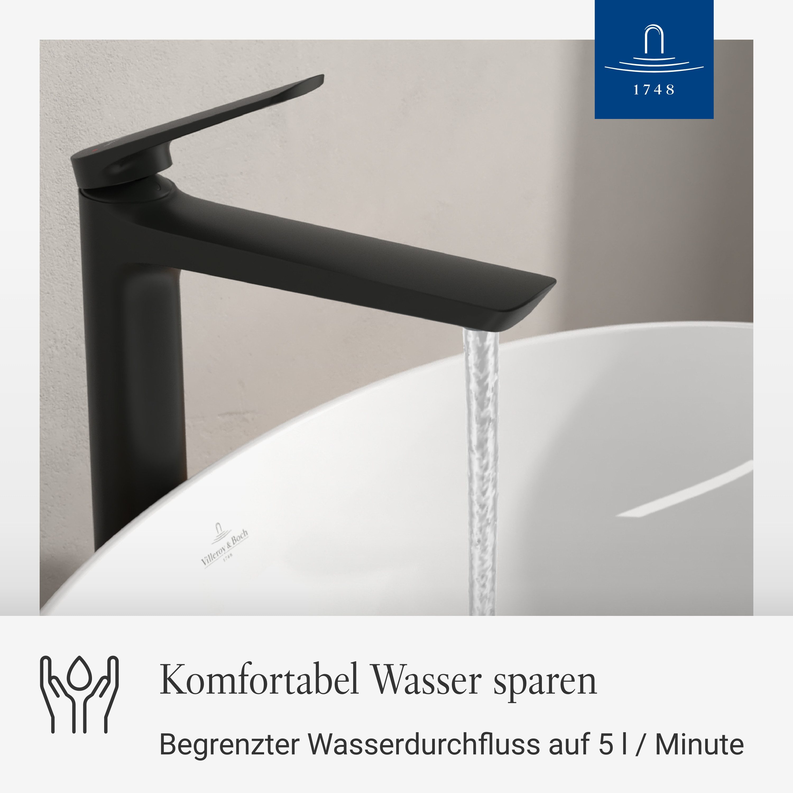 Villeroy & Boch Waschtischarmatur ohne Ablaufgarnitur, Wasserhahn Bad mit Keramikkartusche