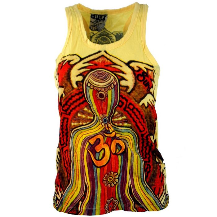 Guru-Shop T-Shirt Sure Top - Meditation gelb/bunt Festival Goa Style alternative Bekleidung