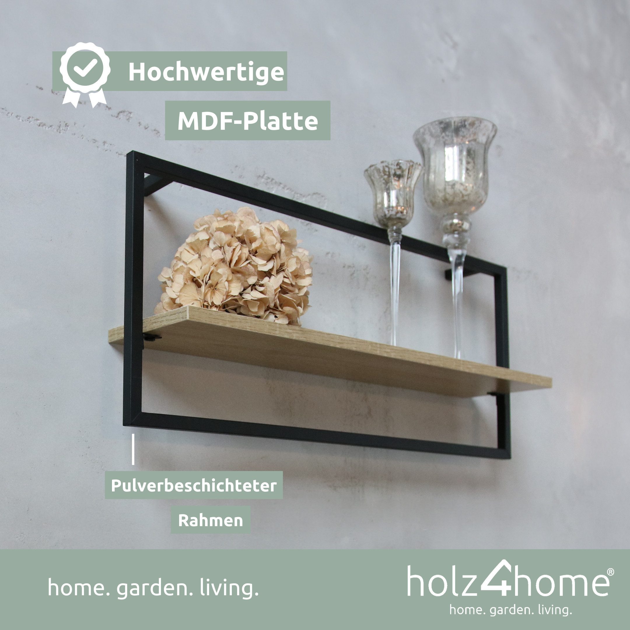 holz4home® Wandregal MDF Sonoma mit Metallrahmen günstig online kaufen
