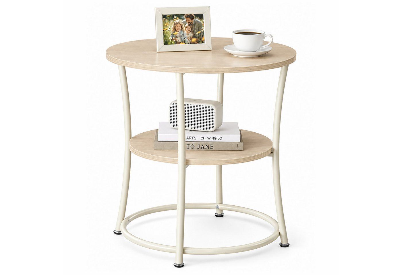 relaxdays Beistelltisch mit 2 Ablagen (1-St), Creme
