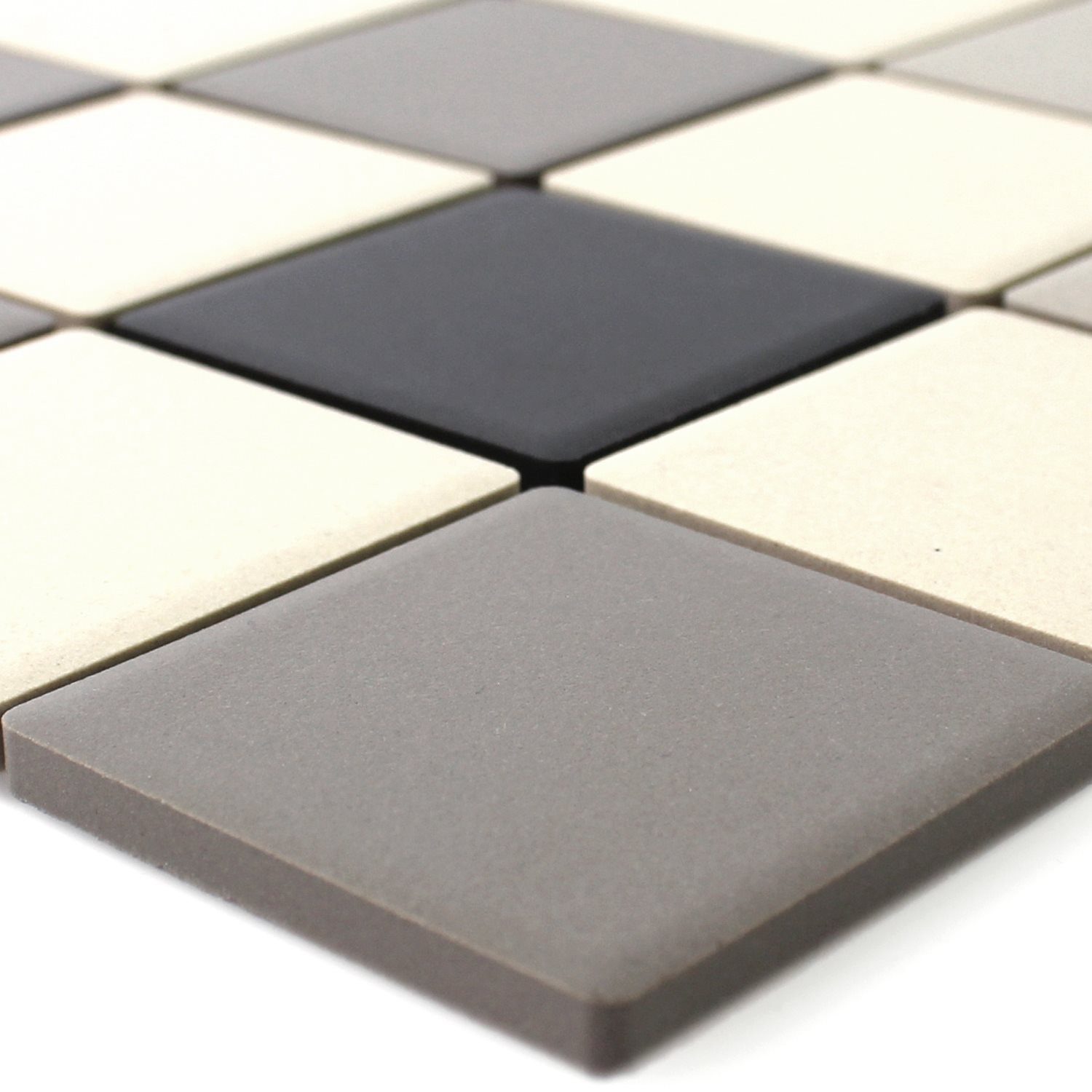 Mosafil Mosaikfliesen Keramikmosaik Miranda Rutschhemmend Grau Beige Unglasiert Q47, Keramik 29.800x29.800, schwarz-beige-grau, Verlegefertig auf ein Netz geklebt - Frostsicher - Wasserfest -