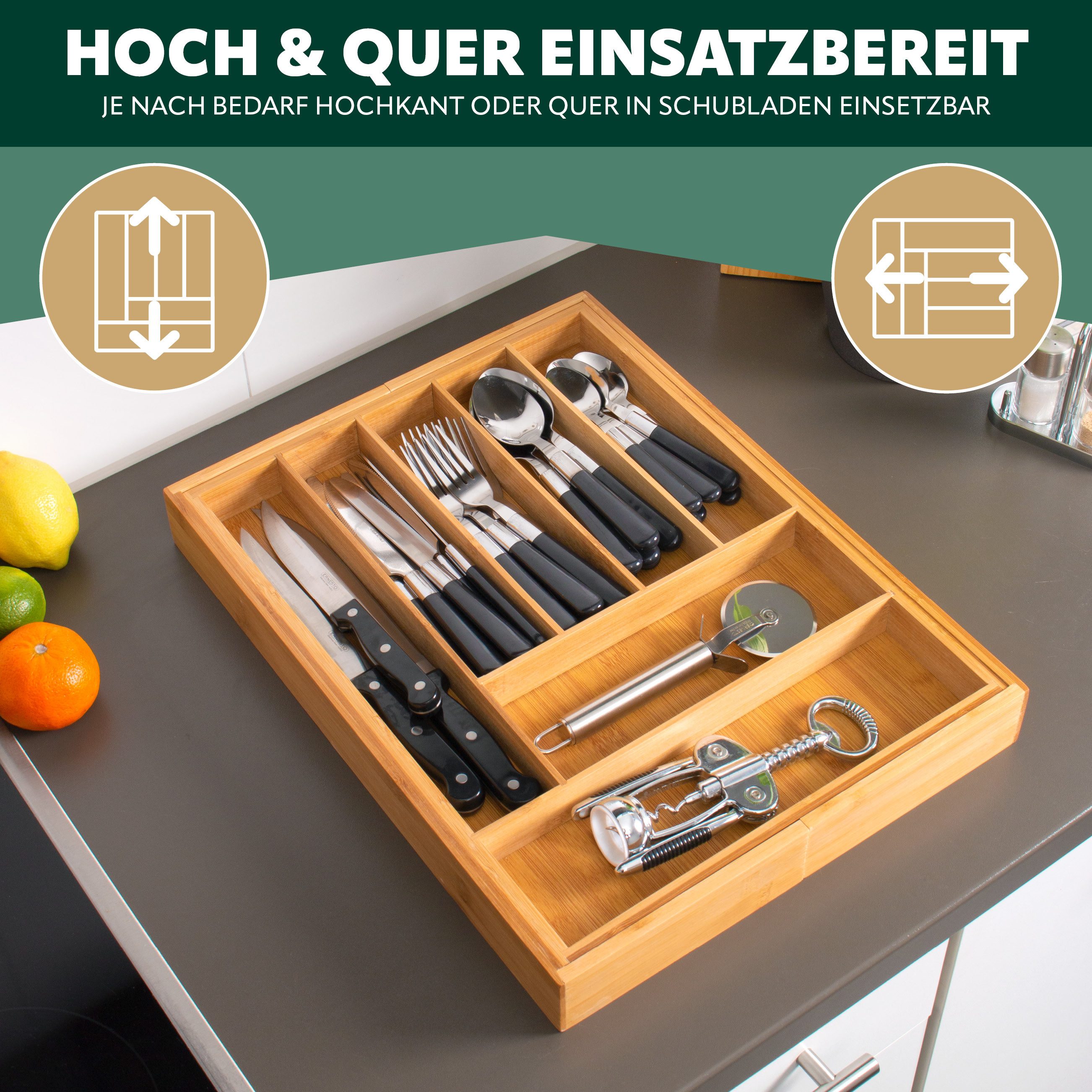 bremermann Besteckkasten Besteckkasten ausziehbar // Bambus // ca. 33,7 - 50 x 44,7 cm (1 St), Breite flexibel einstellbar – Bild 4 von 5