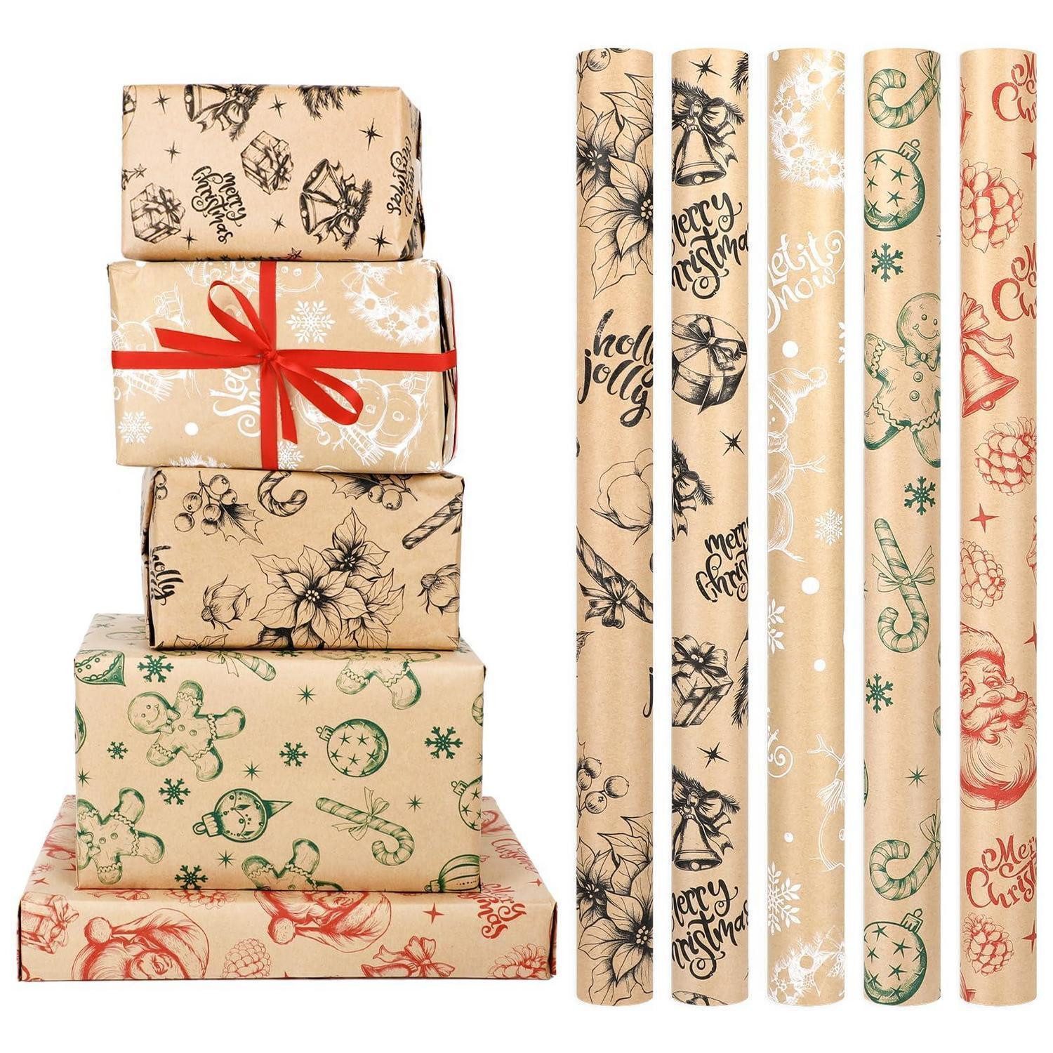 LuxusKollektion Geschenkpapier Geschenkpapier Set Kraftpapier 5 x 3M Weihnachten, (5St)