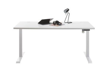 möbelando Schreibtisch Tolentino, Praktischer, höhenverstellbarer Schreibtisch in Weiß mit Tischplatte aus Spanplatte und Gestell aus Metall. Breite 160 cm, Höhe 72-120 cm, Tiefe 77 cm