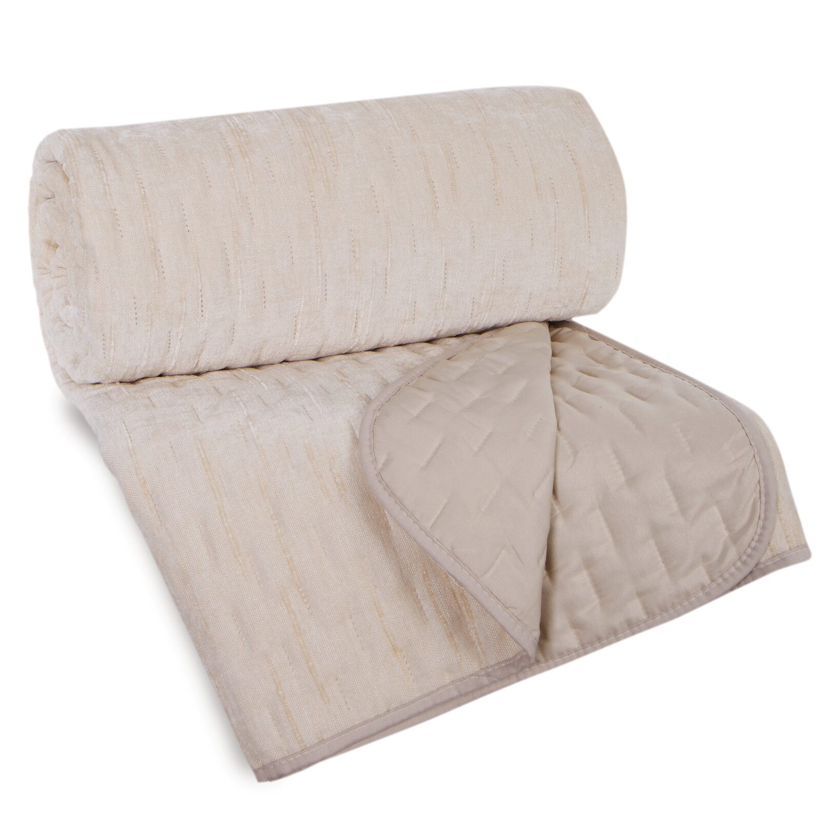 Eurofirany Tagesdecke Zweiseitige Bettdecke CHELEN/1 Chenille-Optik Beige Silber, 170x210 cm 220x240 cm Doppelbett Ehebett