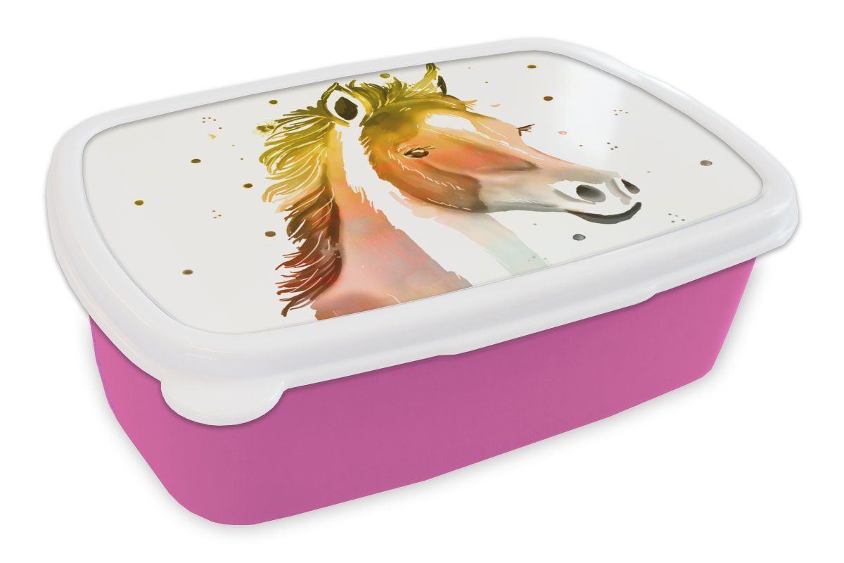 MuchoWow Lunchbox Pferd - Farben - Weiß - Mädchen - Kinder - Mädchen, Kunststoff, (2-tlg), Brotbox für Erwachsene, Brotdose Kinder, Snackbox, Mädchen, Kunststoff rosa