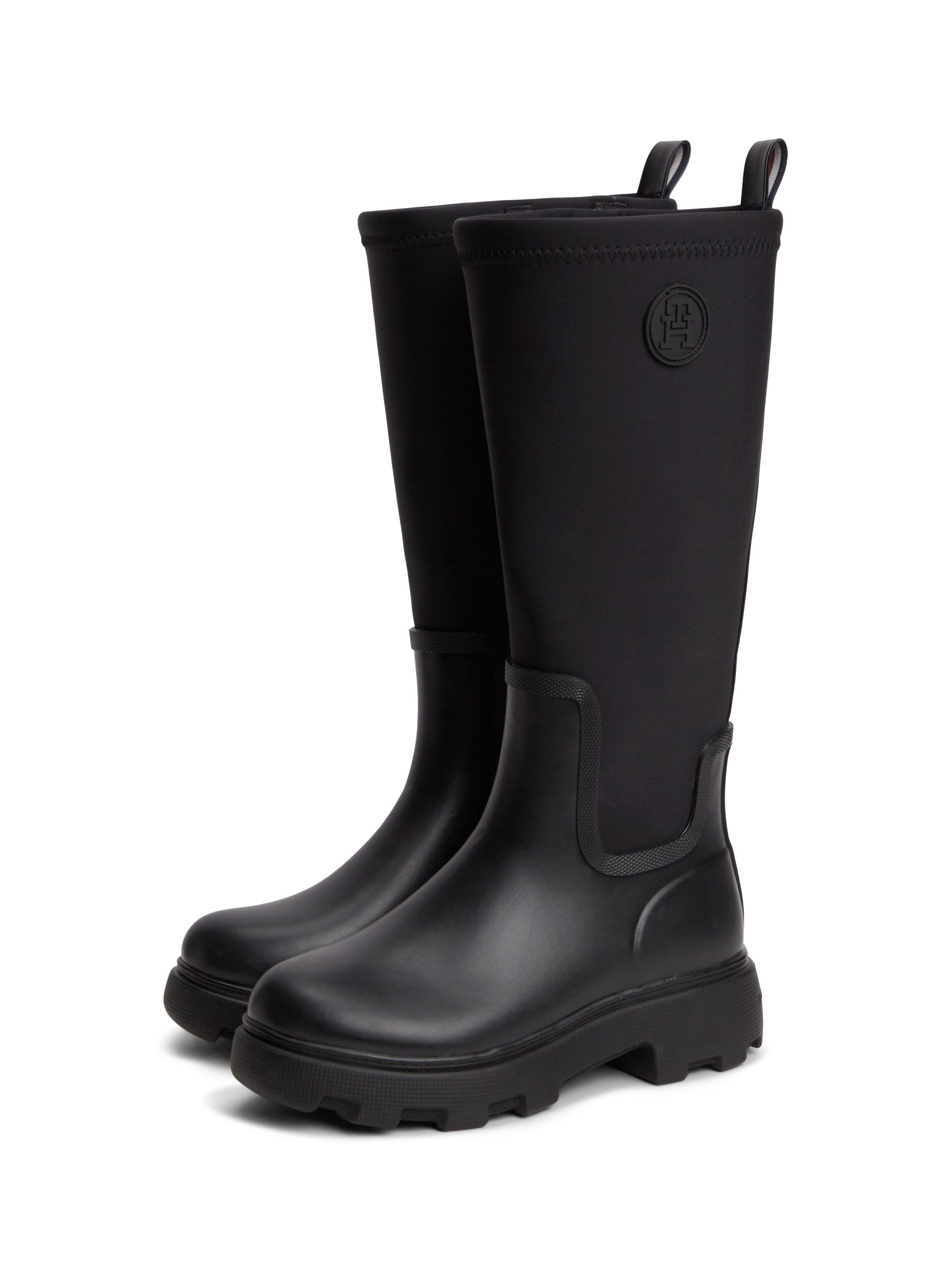 Tommy Hilfiger TH STAMP WARM KNEE RAIN BOOT Gummistiefel Blockabsatz, Rainboots mit seitlichem Logo-Aufnäher