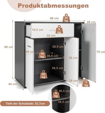 KOMFOTTEU Kommode Küchenschrank, mit Schublade & 3 Schranktüren, 88 x 40 x 80 cm