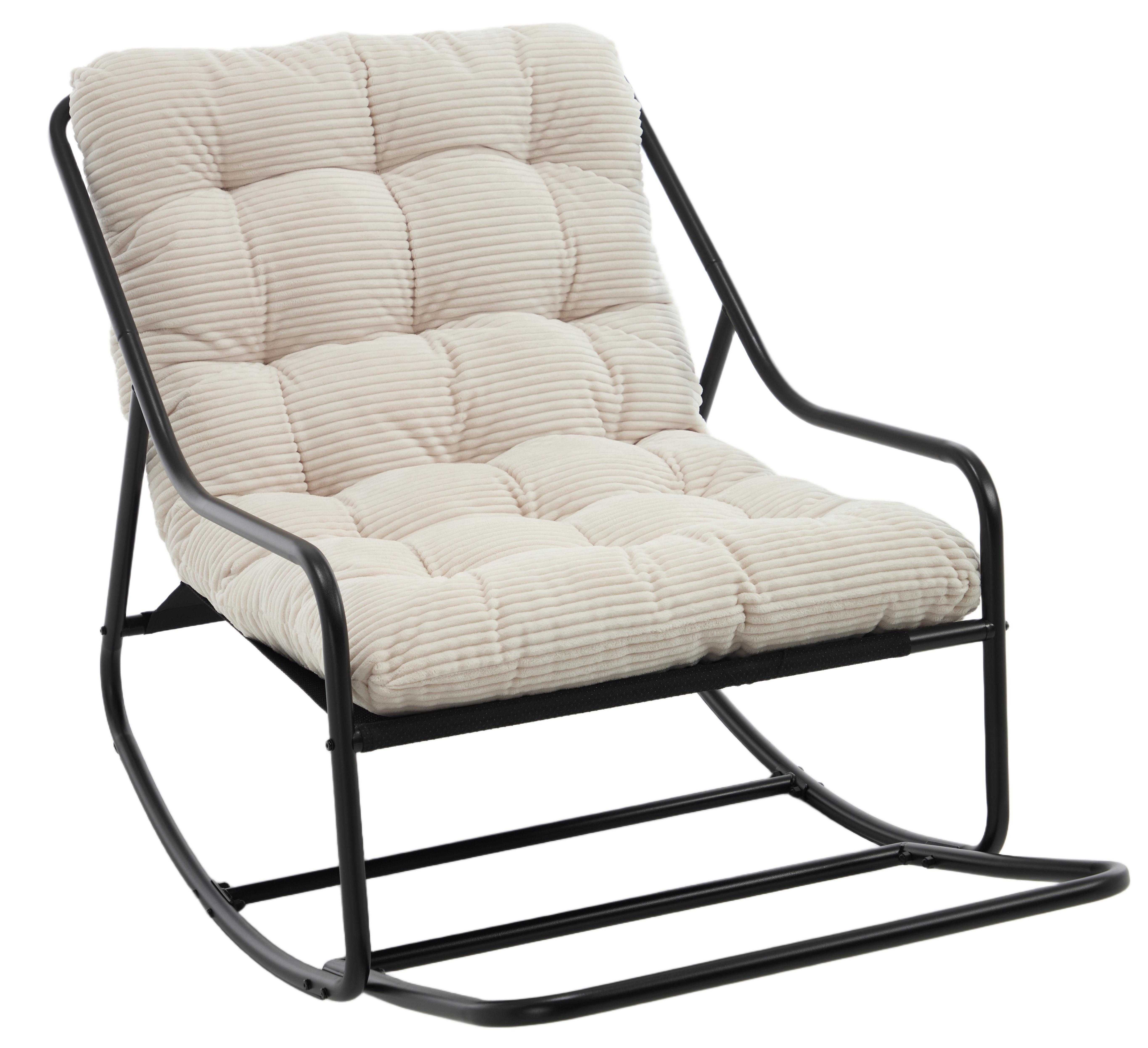 LVHOM Schaukelstuhl mit Fußstütze 75x116x82cm, wasserfestem Gestell für drinnen, draußen (8 cm integriertes Rücken-Sitzkissen, ergonomisches Design, geräuschlos & rutschfest, rostfreier Stahlrahmen, belastbar bis 130 kg), ideal für In-/Outdoor, Balkon, Garten, Wohnzimmer, Schlafzimmer, Büro