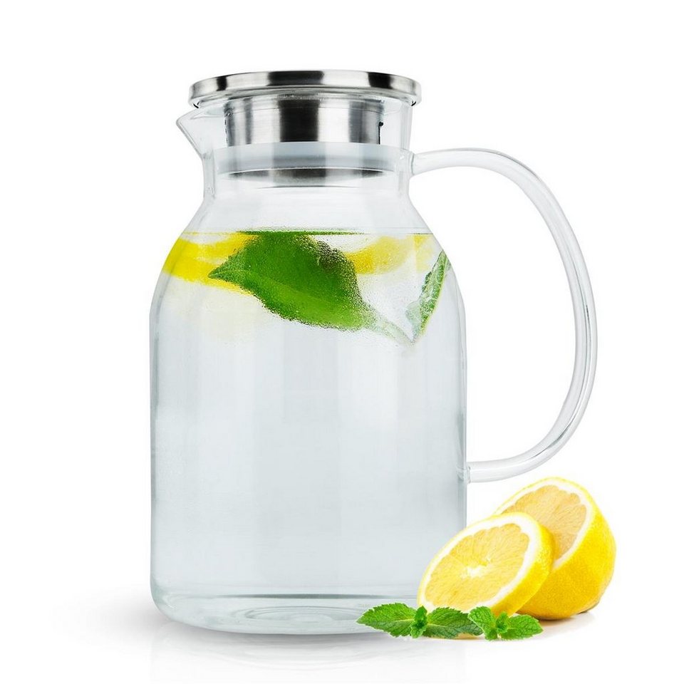 1800ml Wasserkaraffe Glasflasche Kühlkaraffe Wasserkrug Saftkrug Borosilikatglas 