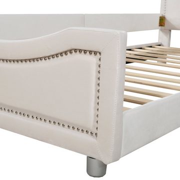 REDOM Kinderbett Polsterbett Schlafsofa Bett Einzelbett, mit Rückenlehne Armlehne (Gästebett Bettgestell Flanell Multifunktionsweichbett 90*200cm), ohne Matratze