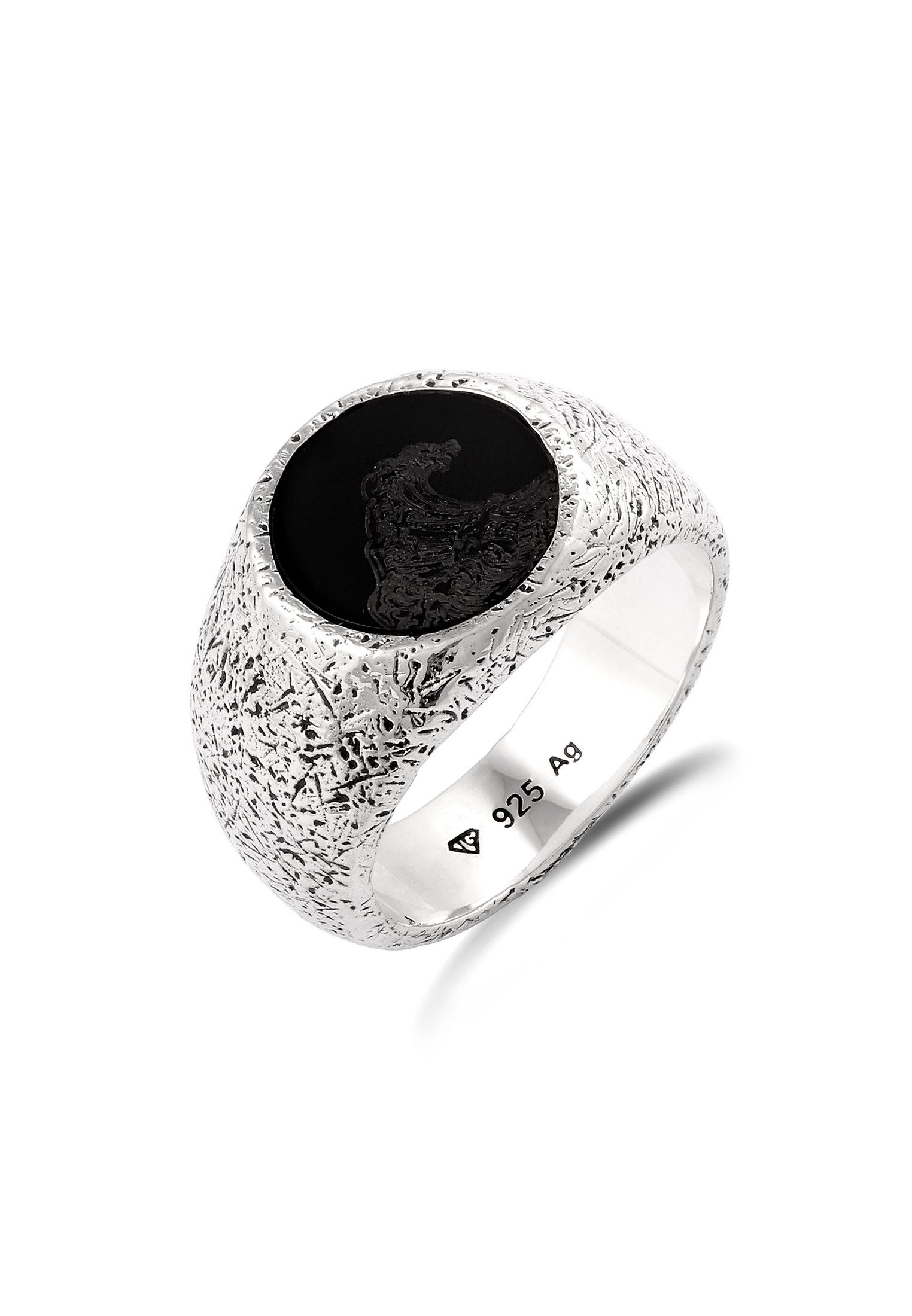 HAZE & GLORY Siegelring Siegelring Wave Onyx Schwarz 925 Sterling Silber