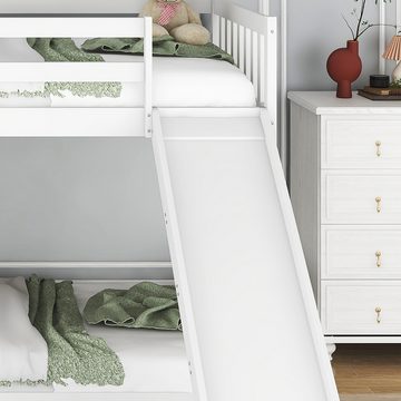 DOPWii Kinderbett 90x200cm,Etagenbett mit Rutsche,Treppe,mit 2 Schubladen in der Treppe,Rahmen aus massivem Kiefernholz,Kinderbett,Weiß