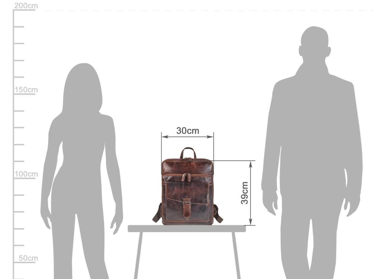 Greenburry Notebookrucksack "Rugged" Leder 30x39cm teak braun, Rucksack, Freizeitrucksack, Leder, Business mit Notebookfach