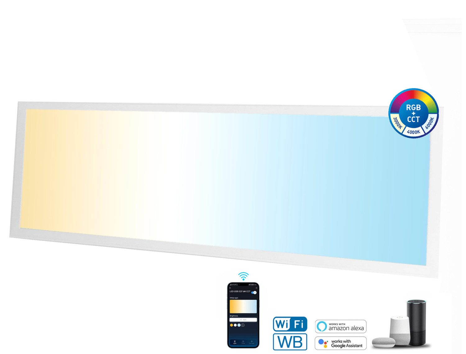 Aigostar LED Panel 120x30 LED CCT Bluetooth Mesh Smart Panel Deckenleuchte Dimmbar (APP), CCT, Einbau Panel Sprachsteuerung Smartphone (APP) Steuerung