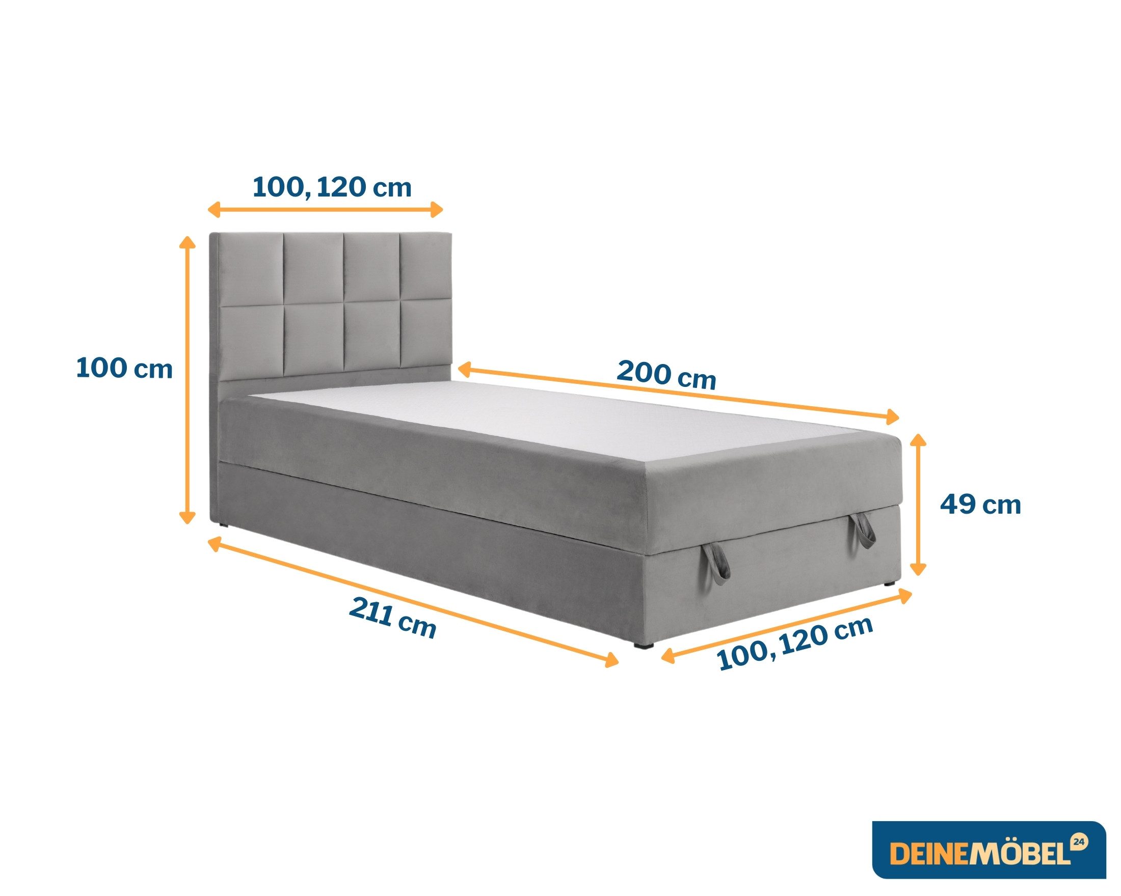 Deine Möbel 24 Boxspringbett Boxbett Polsterbett Komplettbett Jugendbett PETER (Hotelbett Bett für Jugendliche inkl. Kaltschaum-Topper 4 cm, 100x200 120x200 Hellgrau Graphit Rosa Pink), inkl. Bonnell-Federkernmatratzen Matratzen H3 Grau Beige Blau