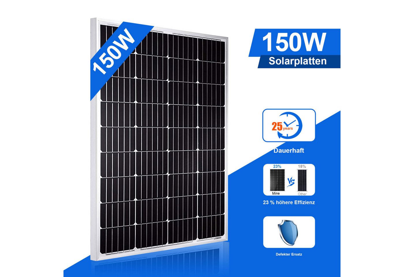 Thumbnail - GLIESE Solarmodul Monokristallin Soalrpanel 12 V für Balkonkraftwerke Wohnmobile, 150 W, Monokristallin, (1-St), IP65, E...
