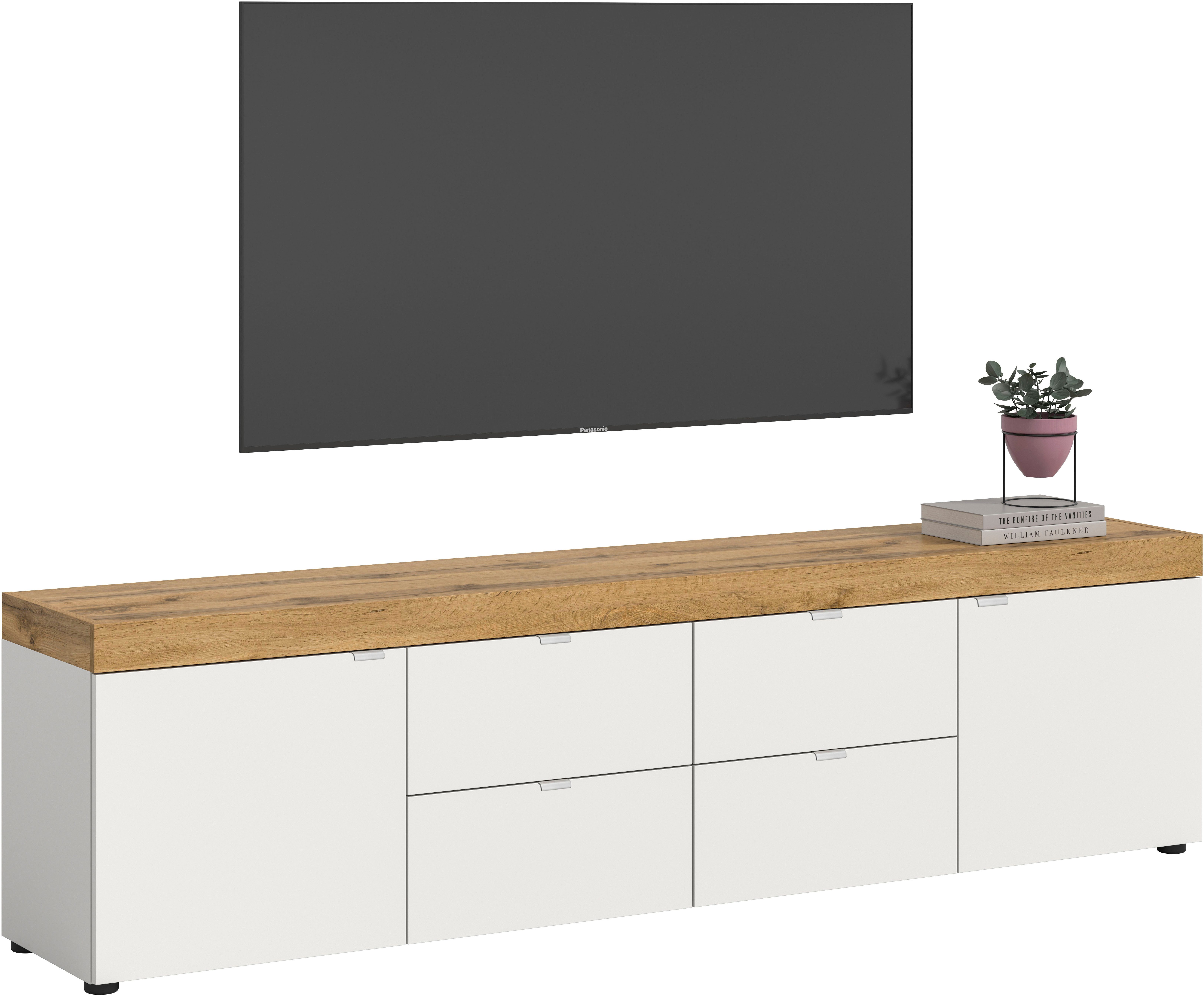 OTTO home Lowboard MAMBO II, Breite 200 cm, 2 Türen, 4 Schubkästen, 4 Fächer (1 St., 2-farbige Ausführung, in verschiedenen modernen Trendfarben erhältlich), Lowboard, TV Unterschrank, TV-Schrank, Wohnzimmer