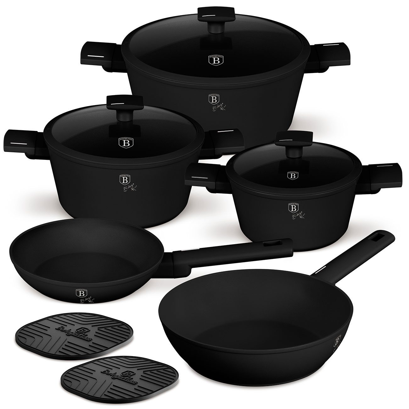 BerlingerHaus Topf-Set Aluminium Topfset 10-tlg., Induktion, Titan-Antihaftung Mattschwarz, (10-tlg., 10 tlg-Set), Design Kochset 10-teilig Aluminium, Titan Antihaft, Induktion