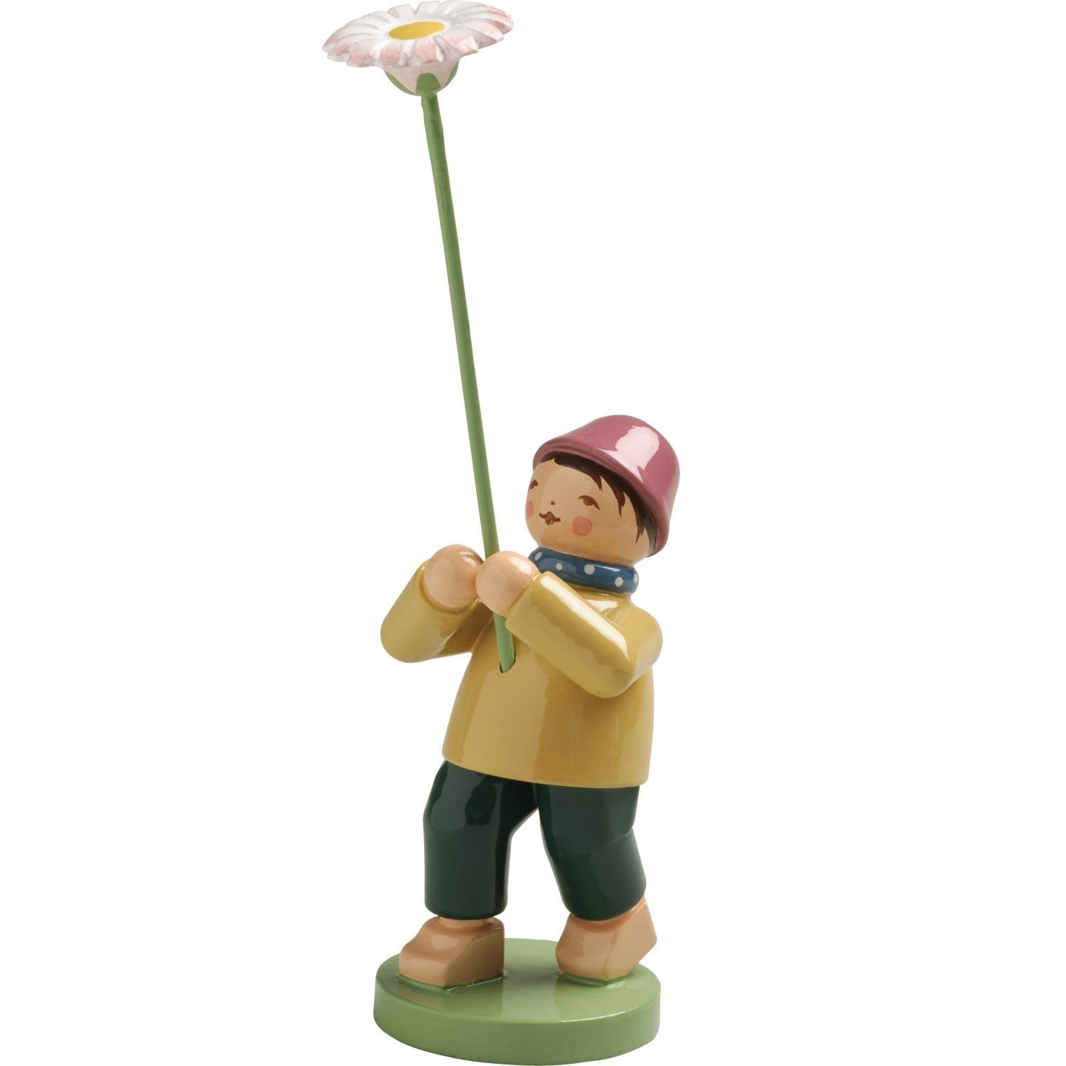 Wendt & Kühn Figur – Junge Mit Märzenbecher, Frühlingsserie | Höhe 10,5 Cm, Handbemalt, Sammlerstück, Erzgebirgische Volkskunst
