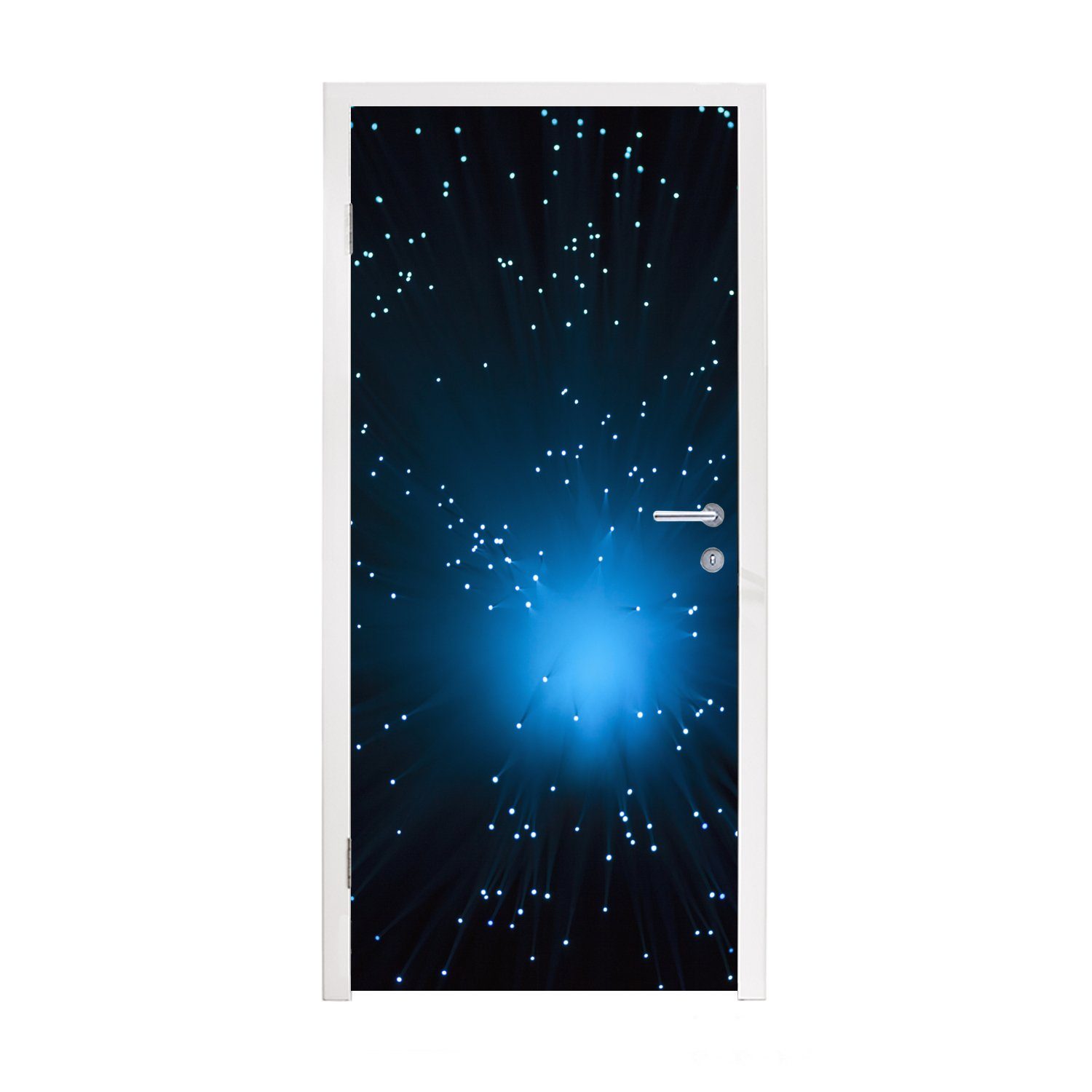 Matt, vor schwarzem Hintergrund, Türaufkleber, MuchoWow (1 Fototapete cm bedruckt, Blaues Glühen Tür, Türtapete 75x205 für St),