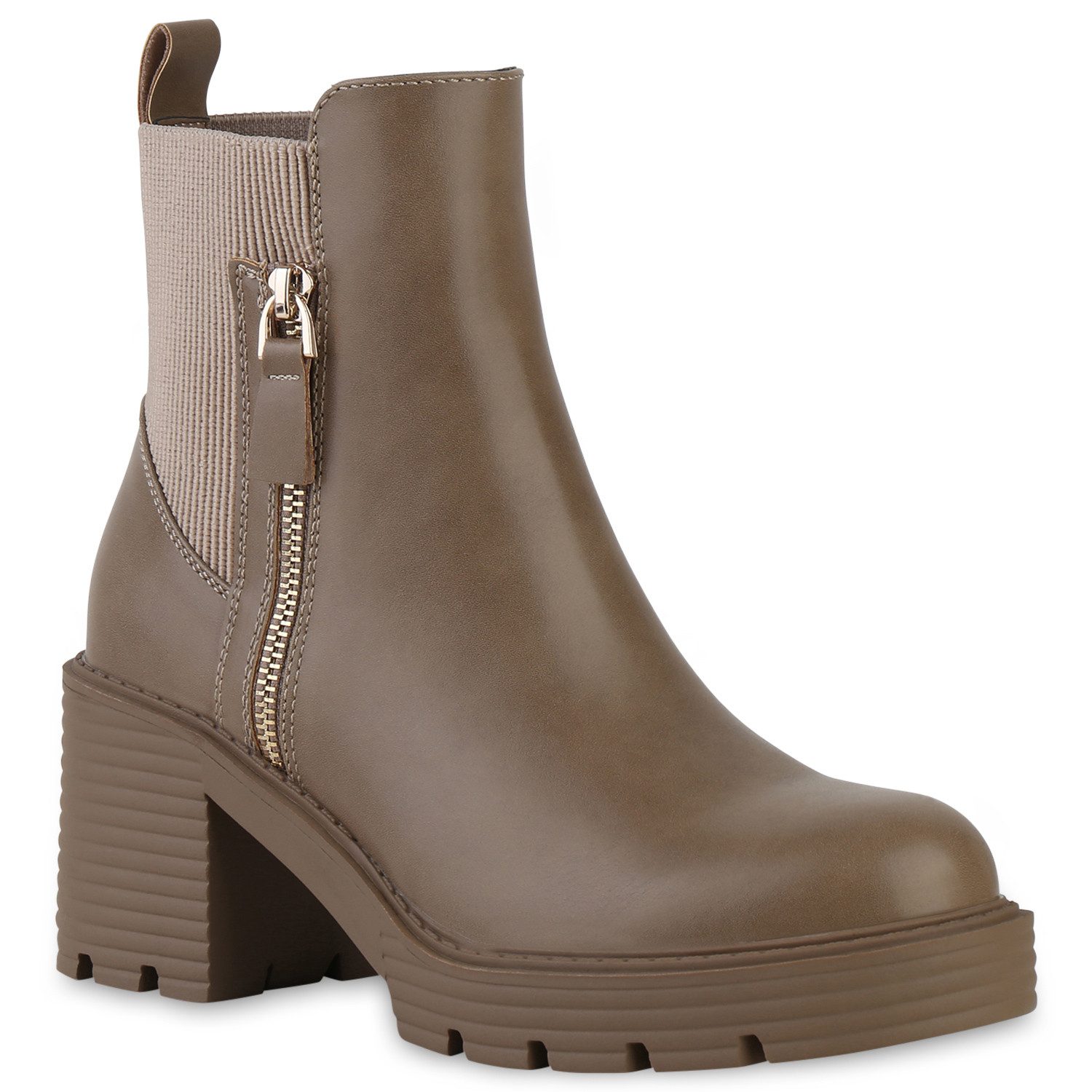 VAN HILL 840489 Stiefelette Damen Klassische Stiefeletten Zipper Profil-Sohle Plateau-