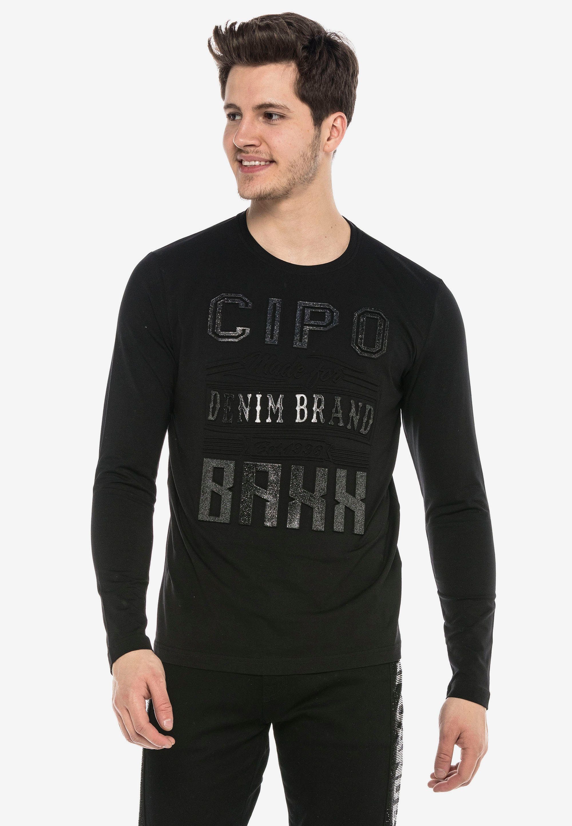 Cipo & Baxx Langarmshirt mit dezentem Frontprint