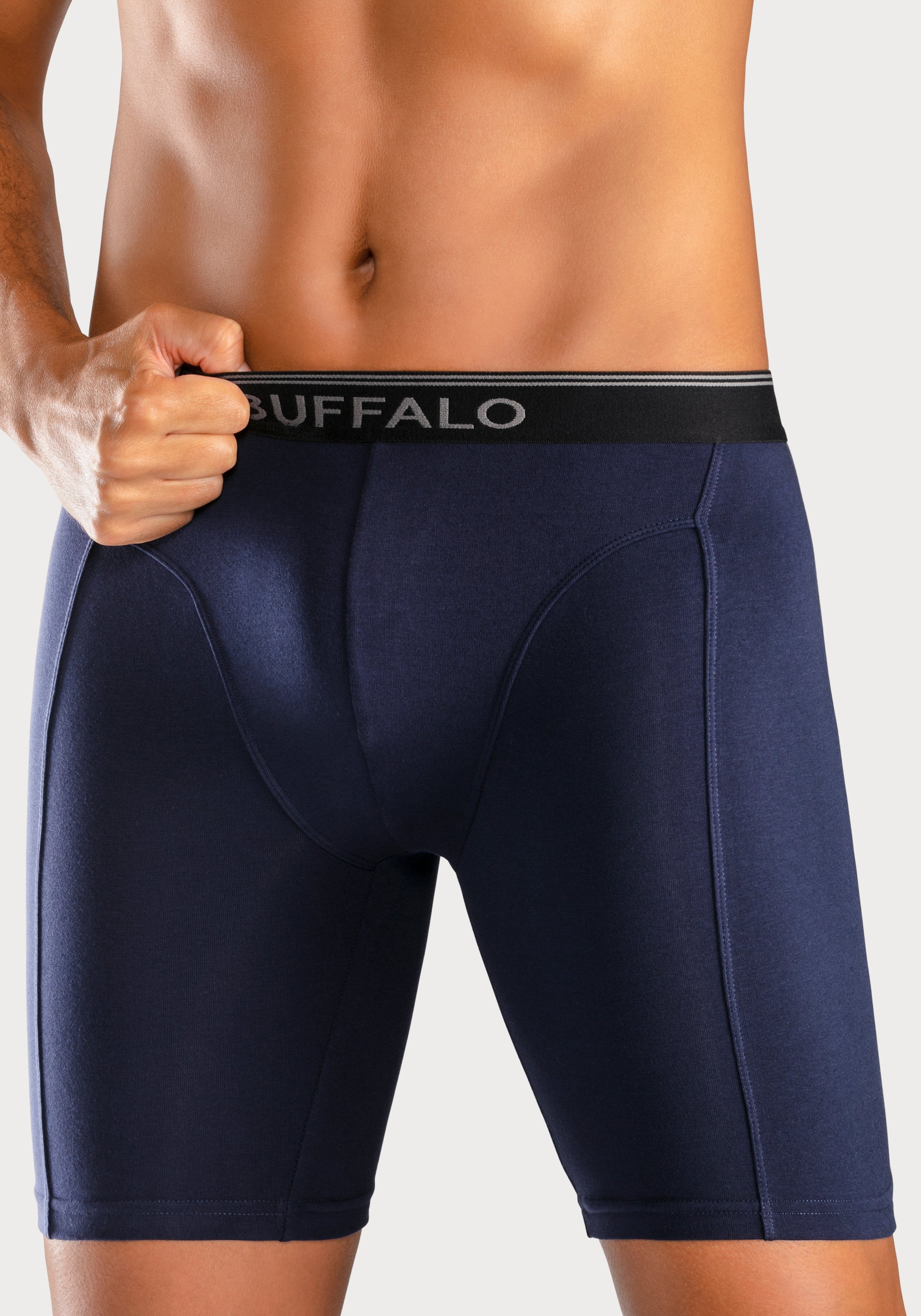 und Buffalo Sport auch Form langer 3-St) grau, navy ideal für (Packung, aquablau, Trekking Boxer in