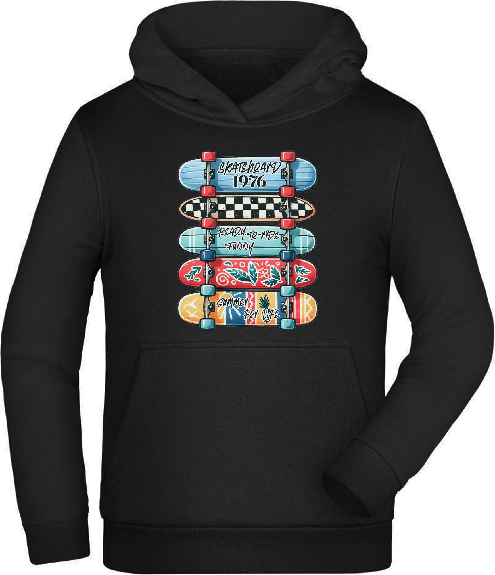 Hoodie Kinder Kapuzensweater - 5 Skateboards in Sommerfarben