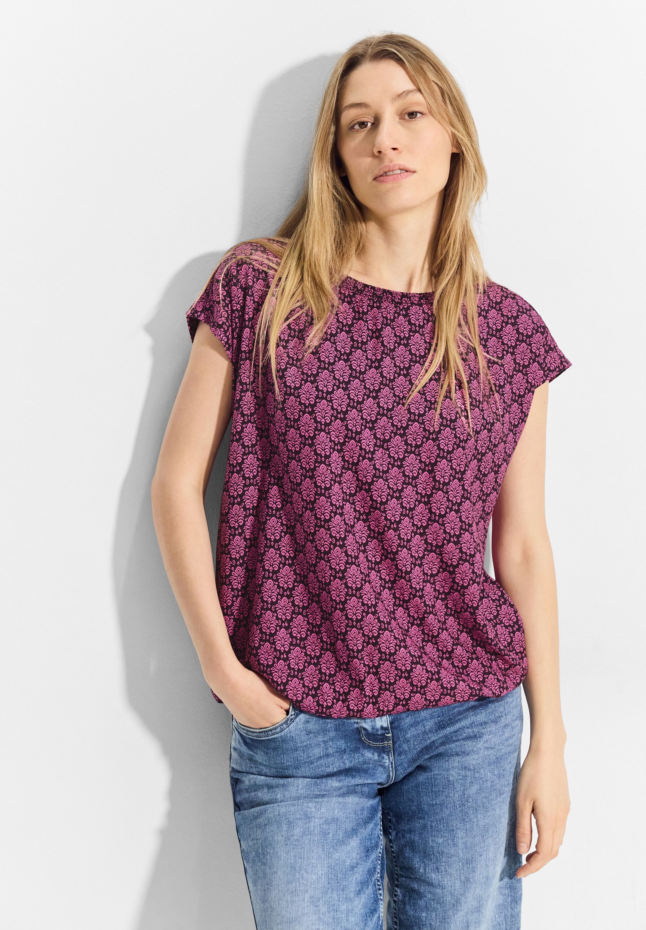 CECIL Kurzarmbluse mit Gummizug im Bund