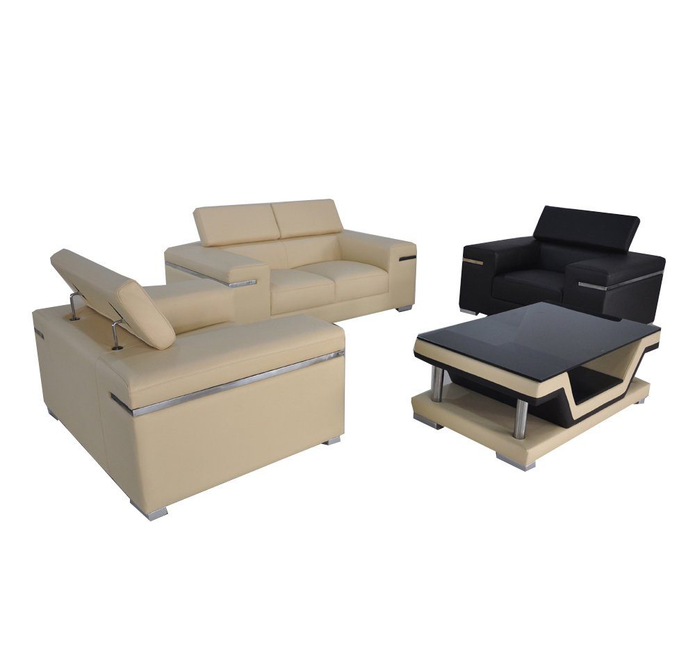 Neu, XXL JVmoebel Wohnlandschaft 2+1+1 Made Modern + in Europe Tisch Garnitur Leder Couch Sofa