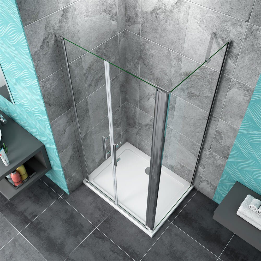 duschspa Eckdusche 6mm Duschkabine Duschtür Pendeltür Schwingtür mit Seitenwand, BxT: 75x70 cm, Einscheibensicherheitsglas, Sicherheitsglas, Set, ebenerdiger Ei – Bild 4 von 5