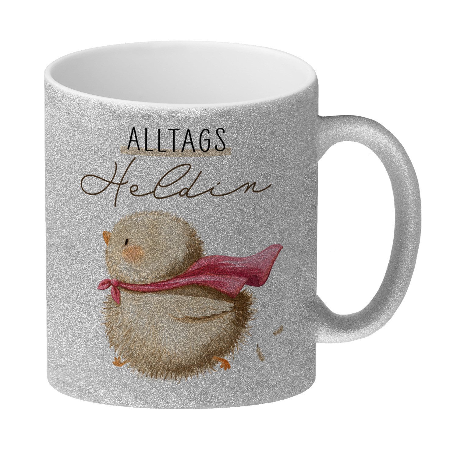 Tasse Küken Glitzer-Kaffeebecher mit Spruch Alltagsheldin